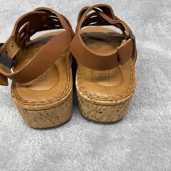 Born Sandals Womens 9 M Brown Tan Laila Leather Woven Strappy Cork Wedge Buckle - Picture 4 of 13
